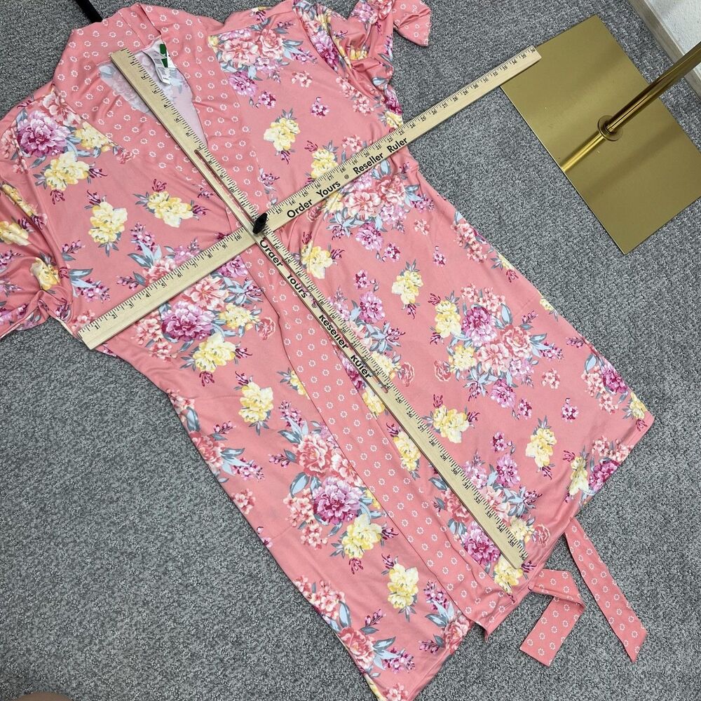 Flora Nikrooz Robe Womens XL Pink Floral Belted Long Sleeve Sleepwear Lounge - Picture 9 of 10
